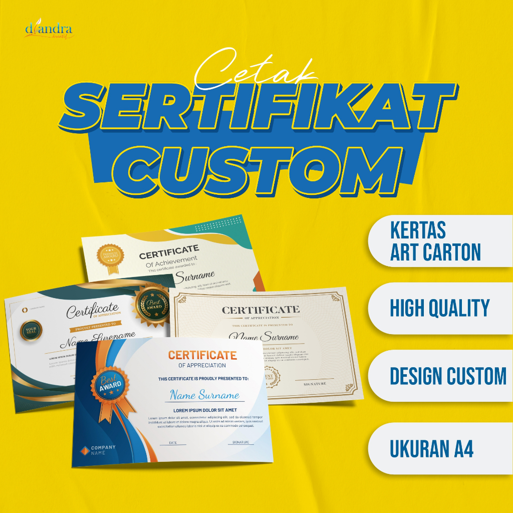 

Cetak Sertifikat Piagam A4 / Art Carton Laminasi Non Laminasi
