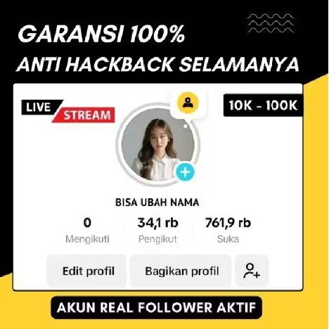Akun TikTok Live 1K - 100K Follower~Request
