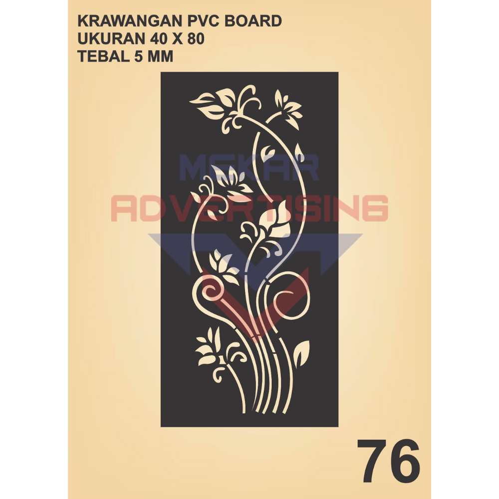 KRAWANGAN PVC BOARD HITAM  / ORNAMEN PVC FOAM BOARD HITAM TEBAL 5MM MODEL 76 UKURAN 40X80