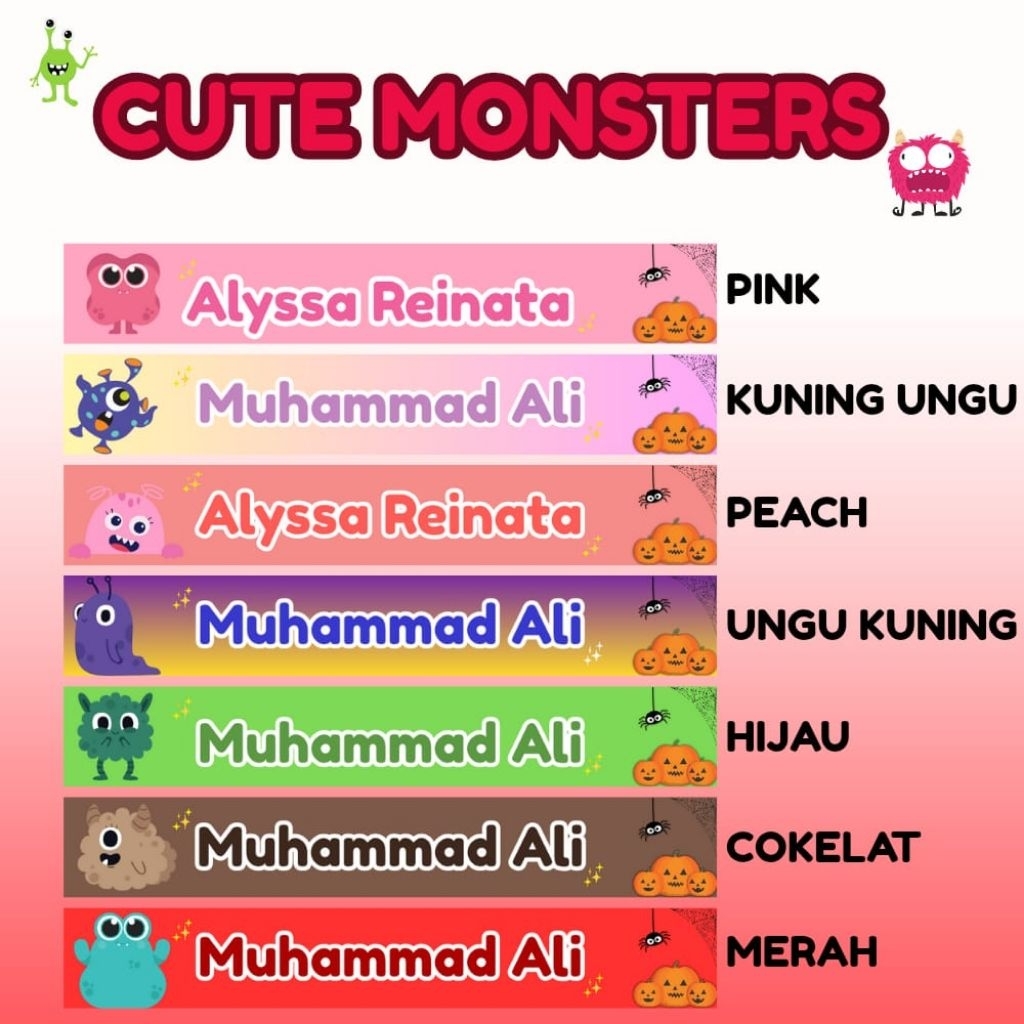 

(96 pcs) Stiker Anak Custom Cute Monsters Ukuran 7,8x1,2