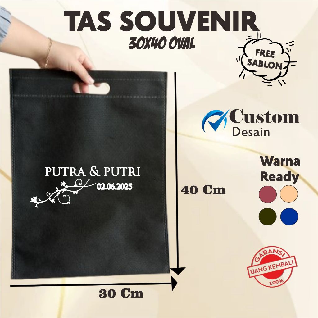 

RORO 8 | Tas Custom 30x40 Oval KUAT Spunbond Goodie Bag Sablon Wedding Khitan Promosi Umroh Ultah