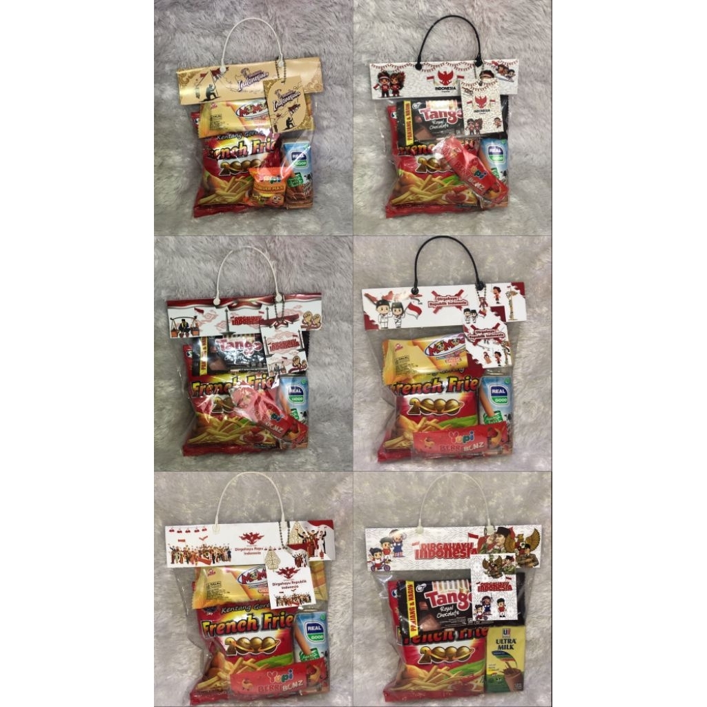

Hampers Snack Murah Meriah/Plastik Goodie Bag perayaan acara/ Paket Snack Edisi acara 17an/ Plastik Snack dan cetakan Label