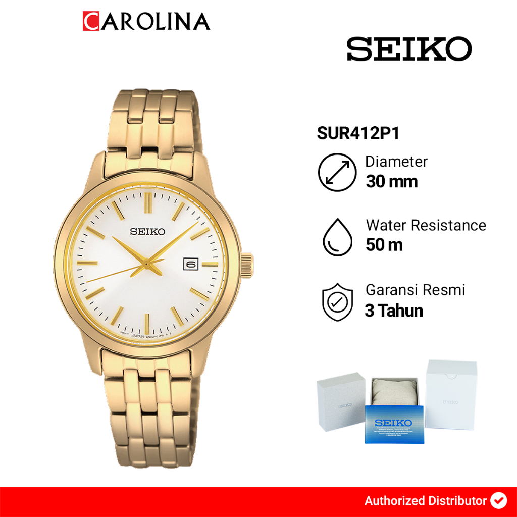 Jam Tangan Wanita SEIKO Classic SUR412P1 Discover More White Dial Gold Tone Stainless Steel Strap