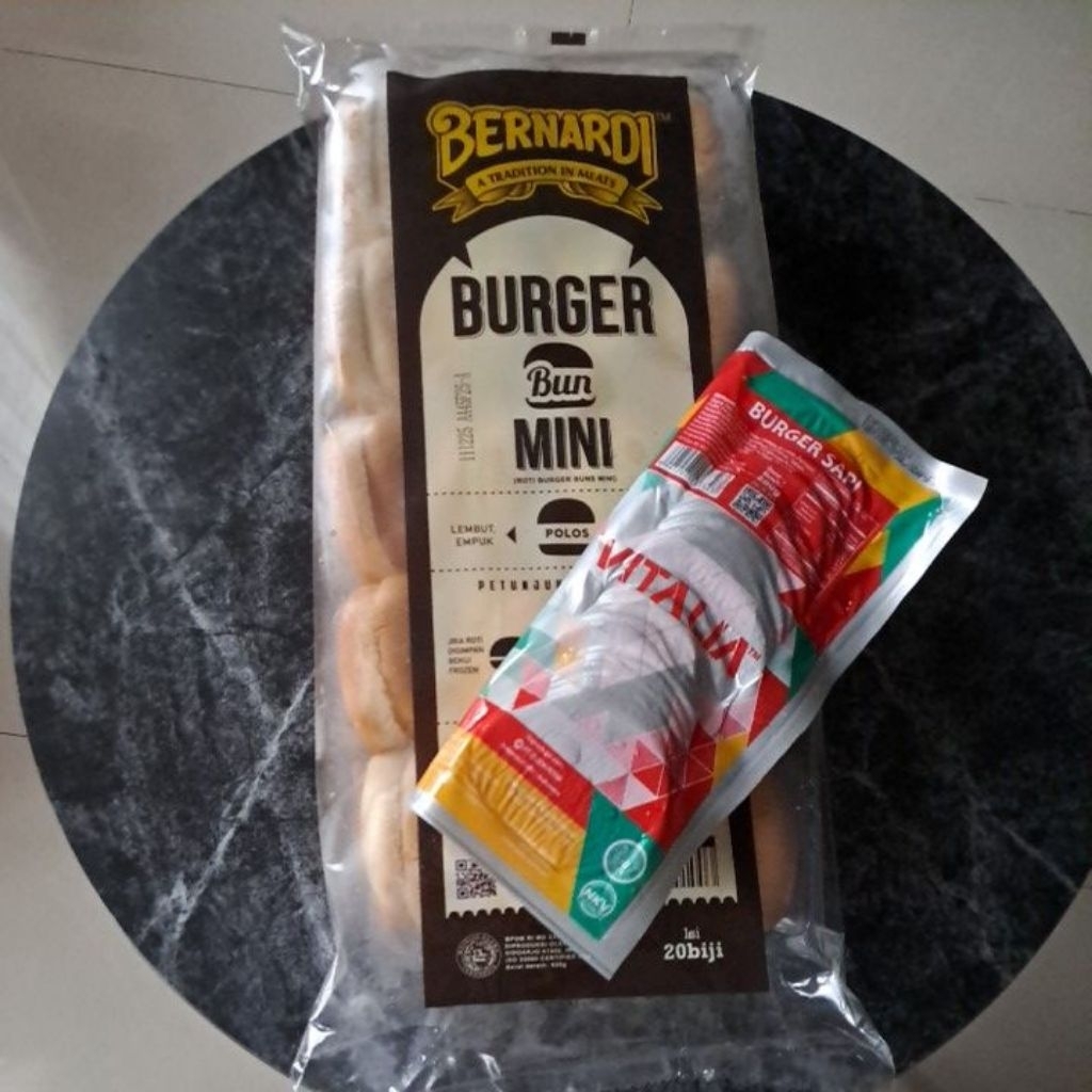 

Bernardi mini burger isi 20 plus mini burger sapi vitalia isi 20