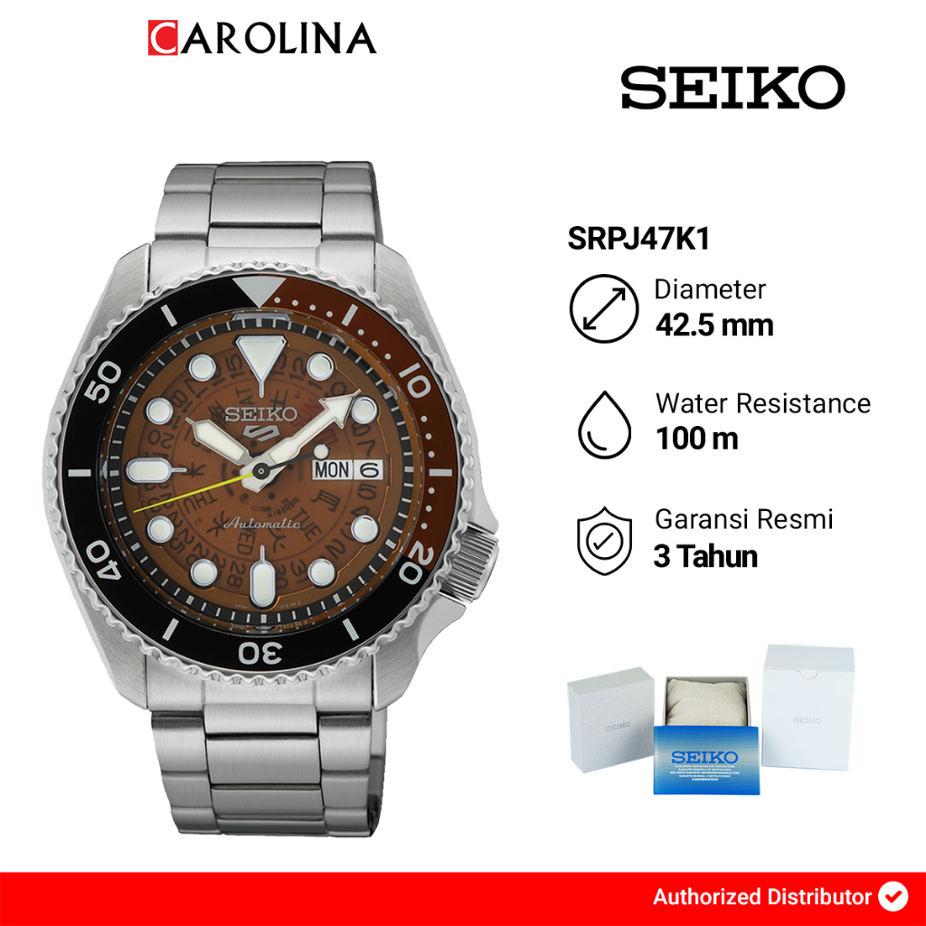 Jam Tangan Pria Seiko 5 Sports SRPJ47K1 Time Sonar SKX Sports Style Brown Dial Stainless Steel Strap