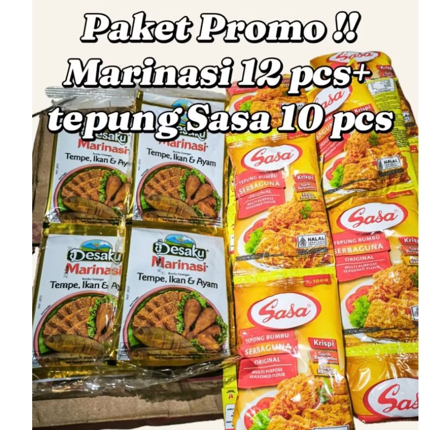 

Paket krispi ( 12 pcs bumbu Marinasi + 10 pcs Tepung sasa serbaguna )