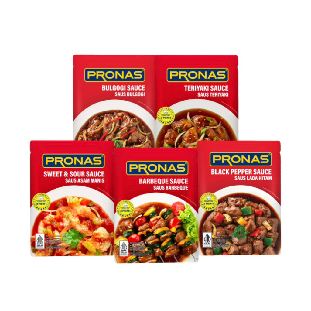 

Pronas Saus Tumis 175 gr Pronas Barbeque/Pronas Bulgogi/ Pronas Teriyaki/ SmPronas Asam manis/ Pronas Teriyaki/ Pronas Lada Hitam Ala resto