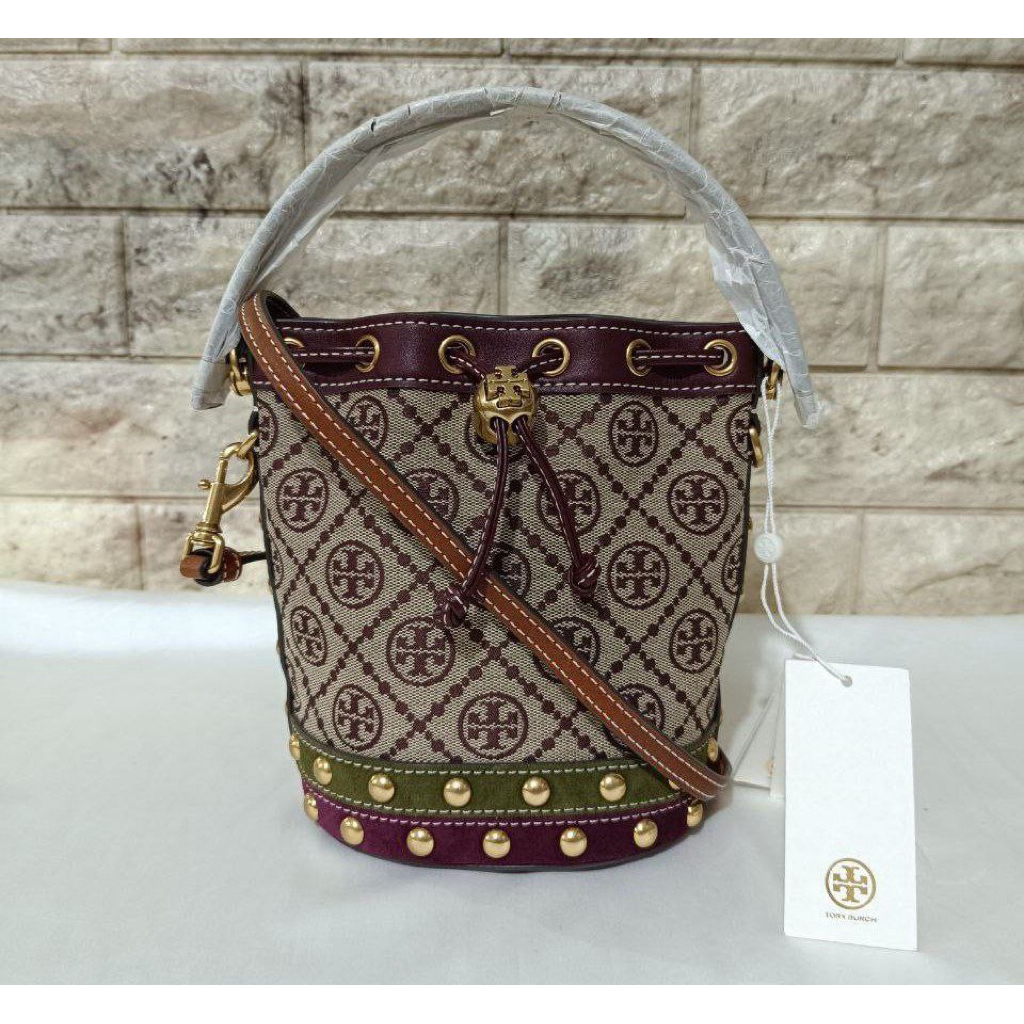 Tas Wanita TB T Monogram Jacq Stud MN Bucket Bag Claret