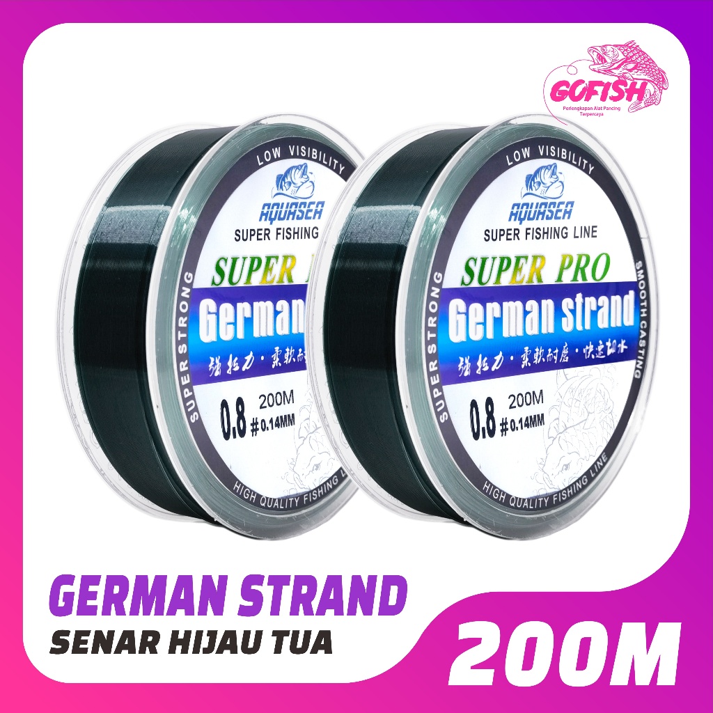 GOFISH - Tali Pancing Germany Warna Hijau Tua Fishing Line 200m Senar Pancing  Nilon anti keriting
