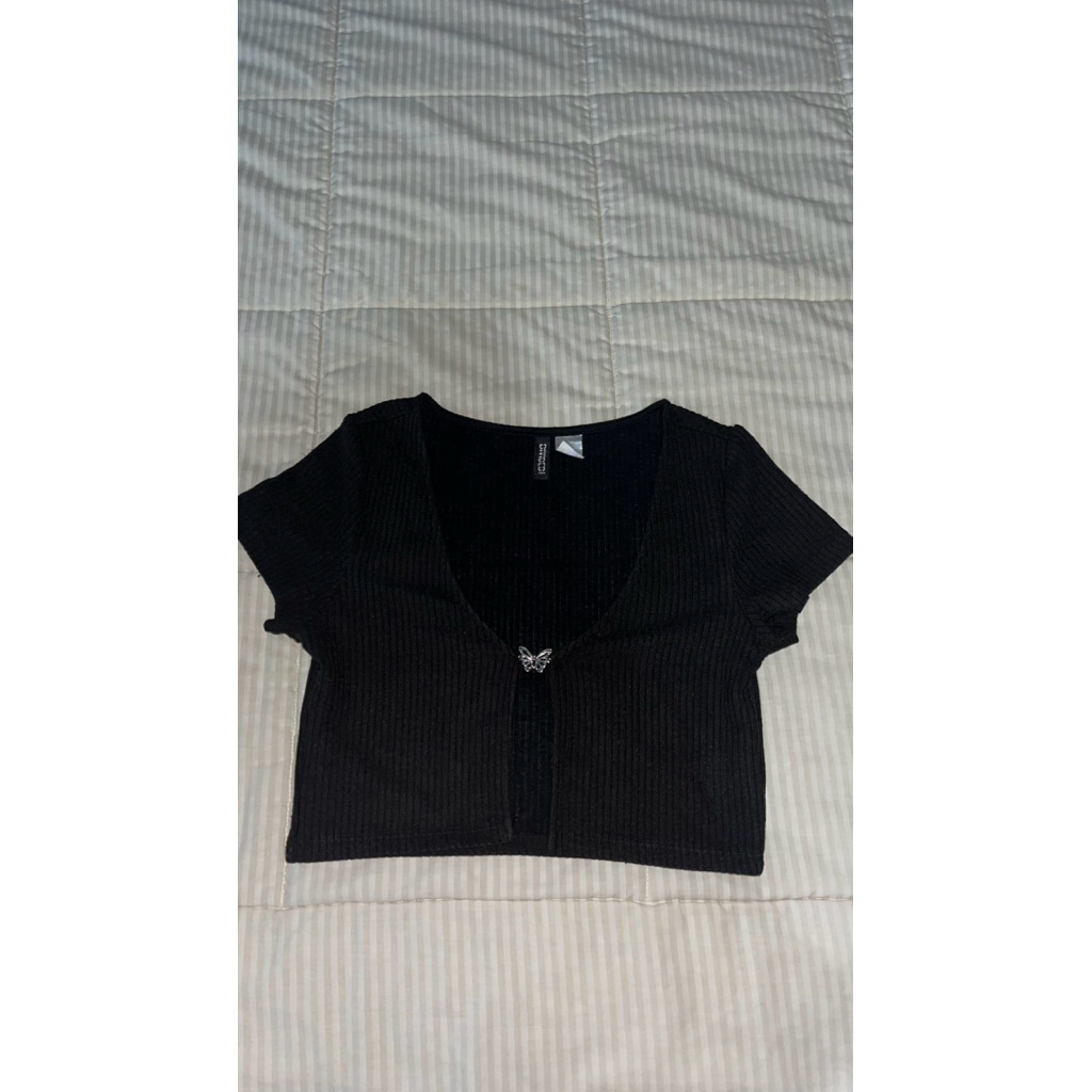 h&m black butterfly cardigan crop