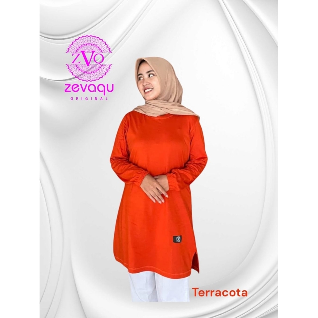 kaos tunik wanita atasan lengan panjang jumbo LD 130 bahan katun combed 24 seragam olahraga