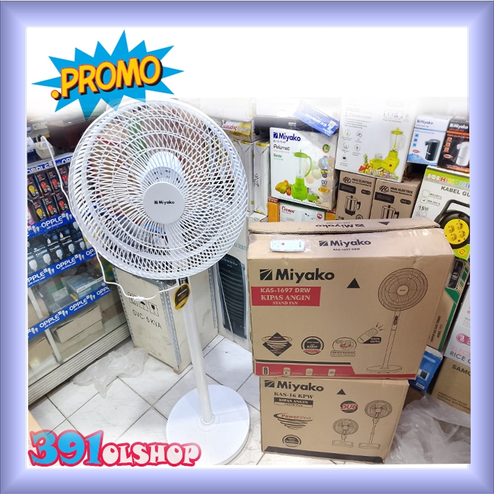 Promo Kipas Angin Miyako Berdiri Pakai Remot KAS-1697 DRW MIYAKO Kipas angin berdiri Putih 16" balin