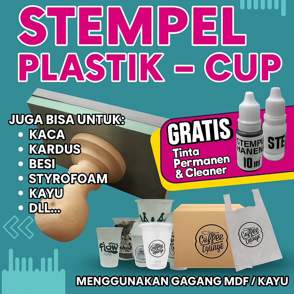 

Stempel Gelas Cup Plastik Tinta Permanen Waterproof