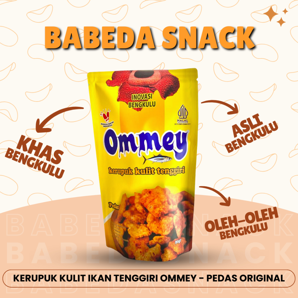 

KERUPUK KULIT IKAN TENGGIRI OMMEY - PEDAS ORIGINAL - 80gr - OLEH OLEH KHAS BENGKULU - BABEDA SNACK