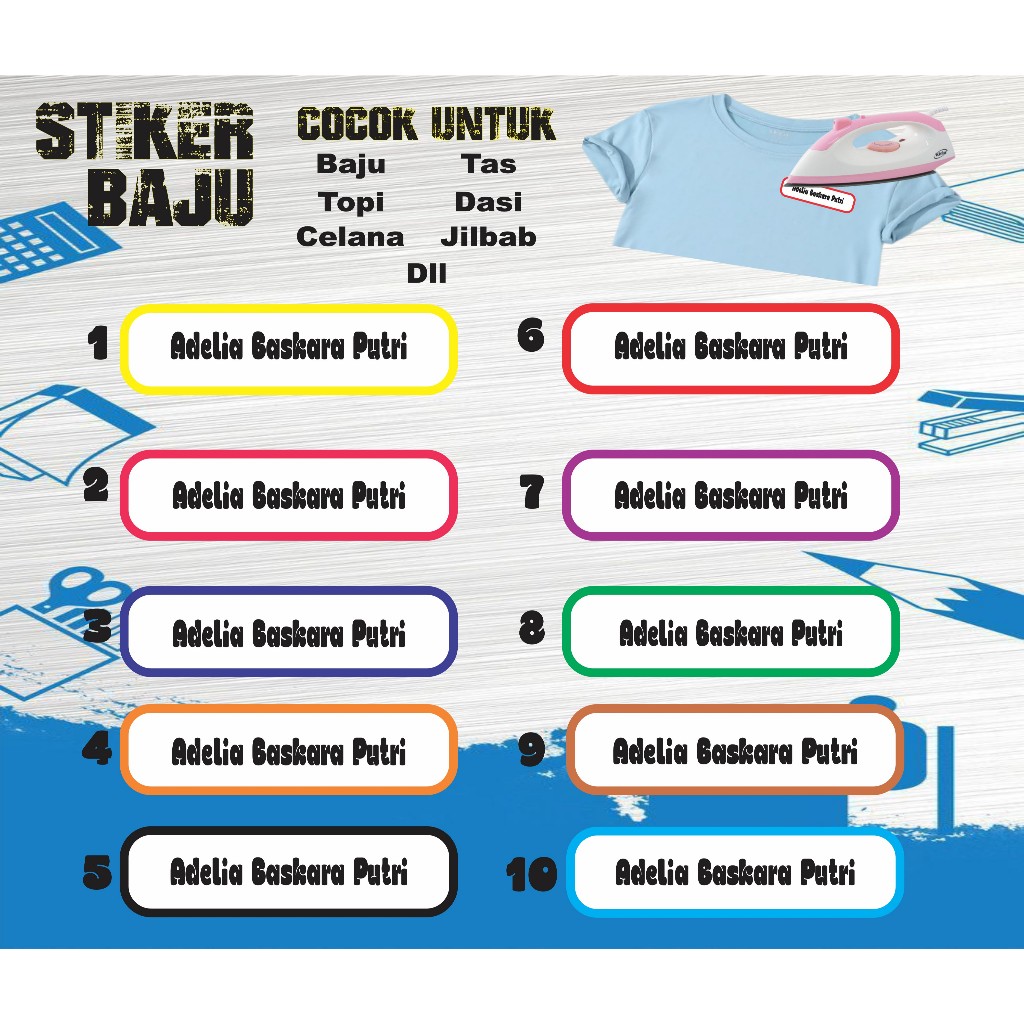 

Sablon Stiker Setrika Label Nama/Custom Label Nama Untuk Anak-anak Dan Dewasa Bahan Dtf Isi 30 Pcs Waterproof