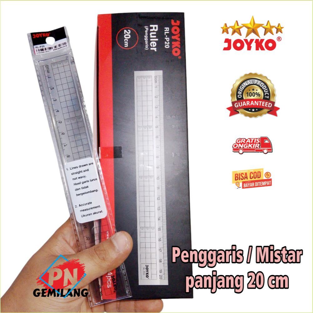 

PENGGARIS 20 cm , MISTAR 20 cm, Penggaris JOYKO, MISTAR JOYKO Plastik elastis, Ruller, Harga 1 pcs
