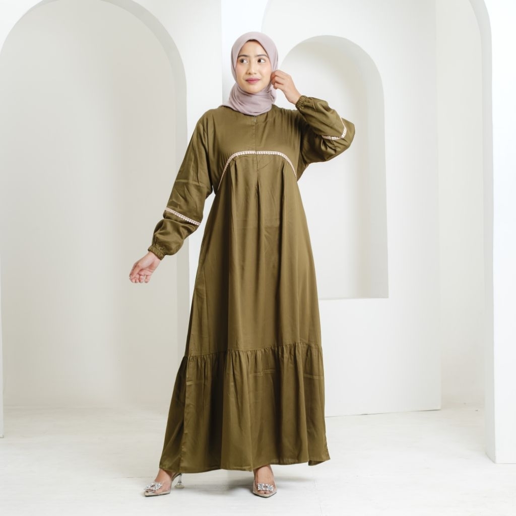 MIZYANAWEAR - Nahla dress olive/ gamis polos rayon twill premium tebal adem/ busui friendly/ homedre