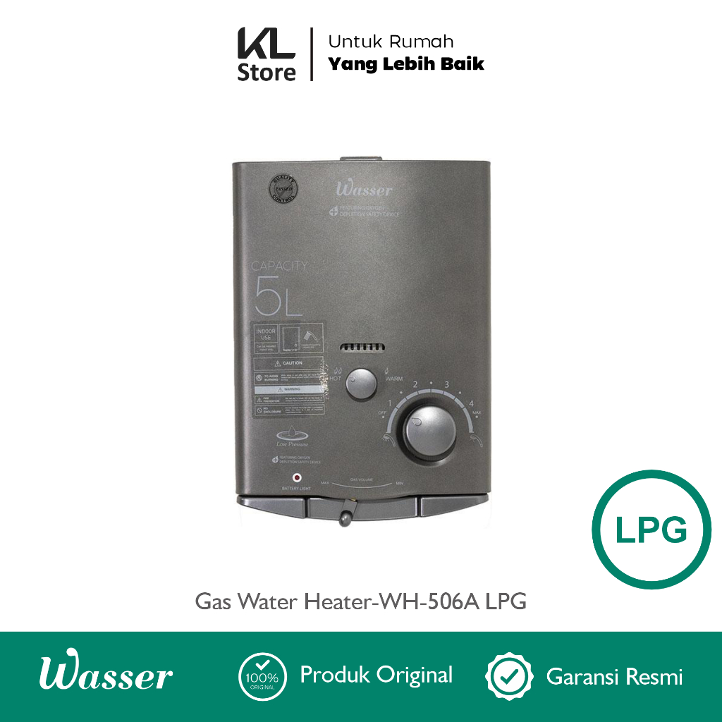 WASSER GAS WATER HEATER WH-506A LPG (Kapasitas 5L) / Pemanas Air Gas Kamar Mandi