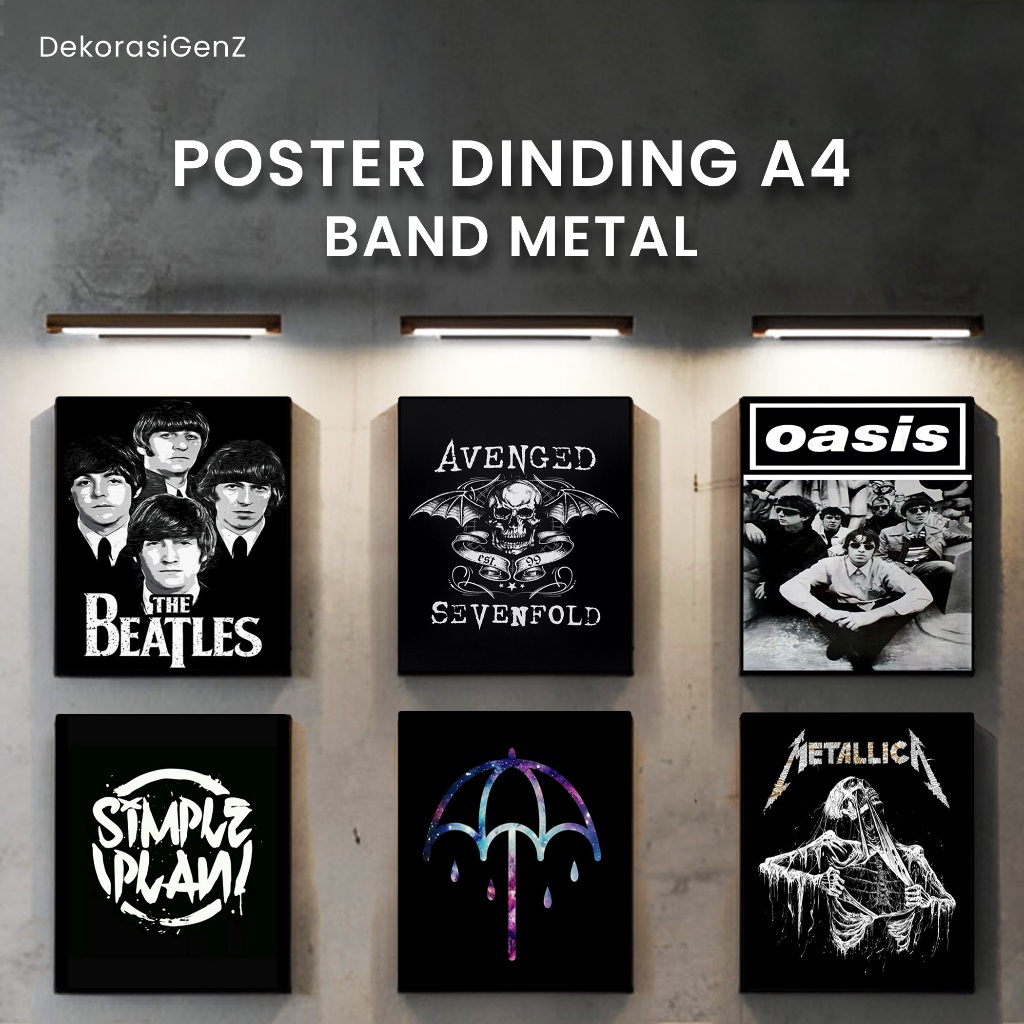 Poster Frame Dinding Kamar Band Metal Pop Punk The Beatles A4 - High Quality By Gen Z