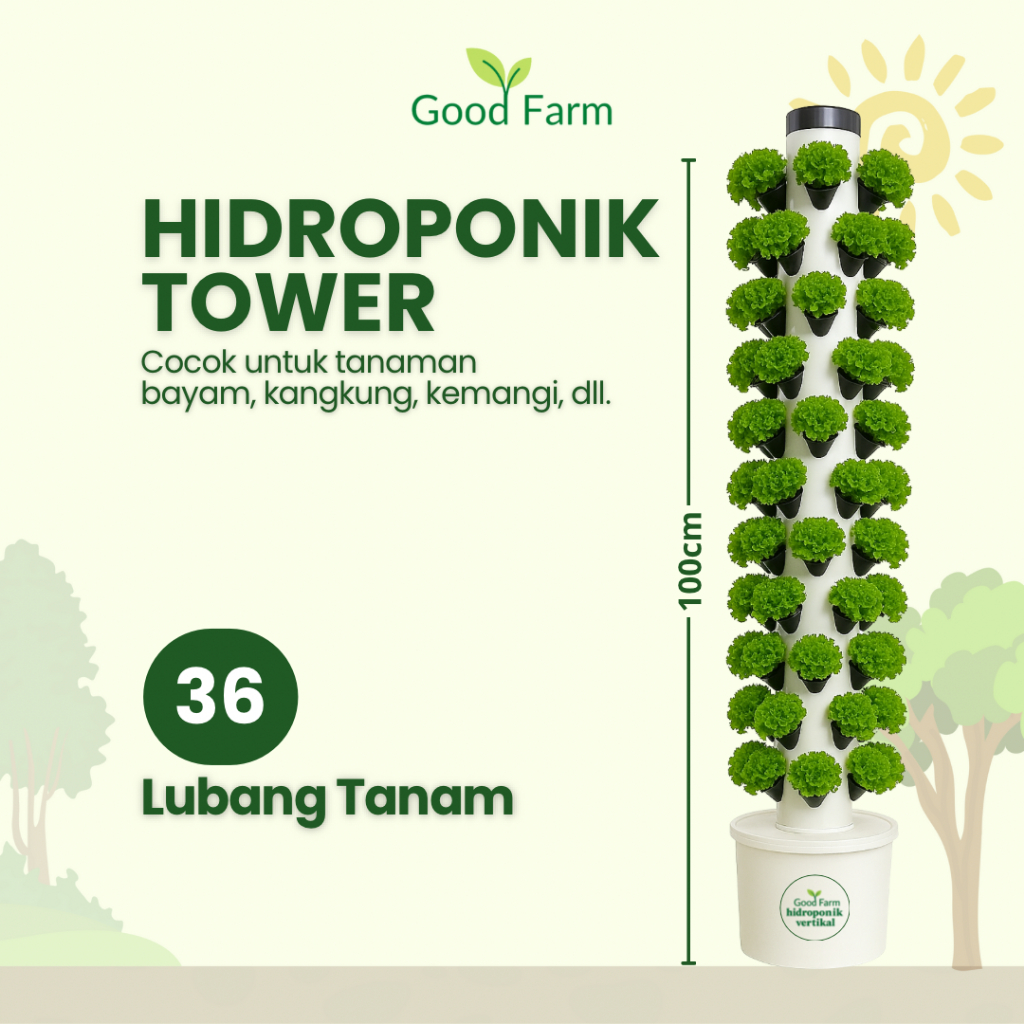 Goodfarm Hidroponik Tower Paket Hidroponik Tower 36 Lubang Sistem Tanam Vertikal Hidroponik Tower 36