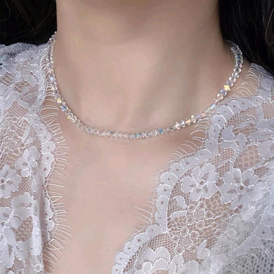 Kalung Manik Kristal Bening Simple Mewah Korean Style Import / Gelang Manik