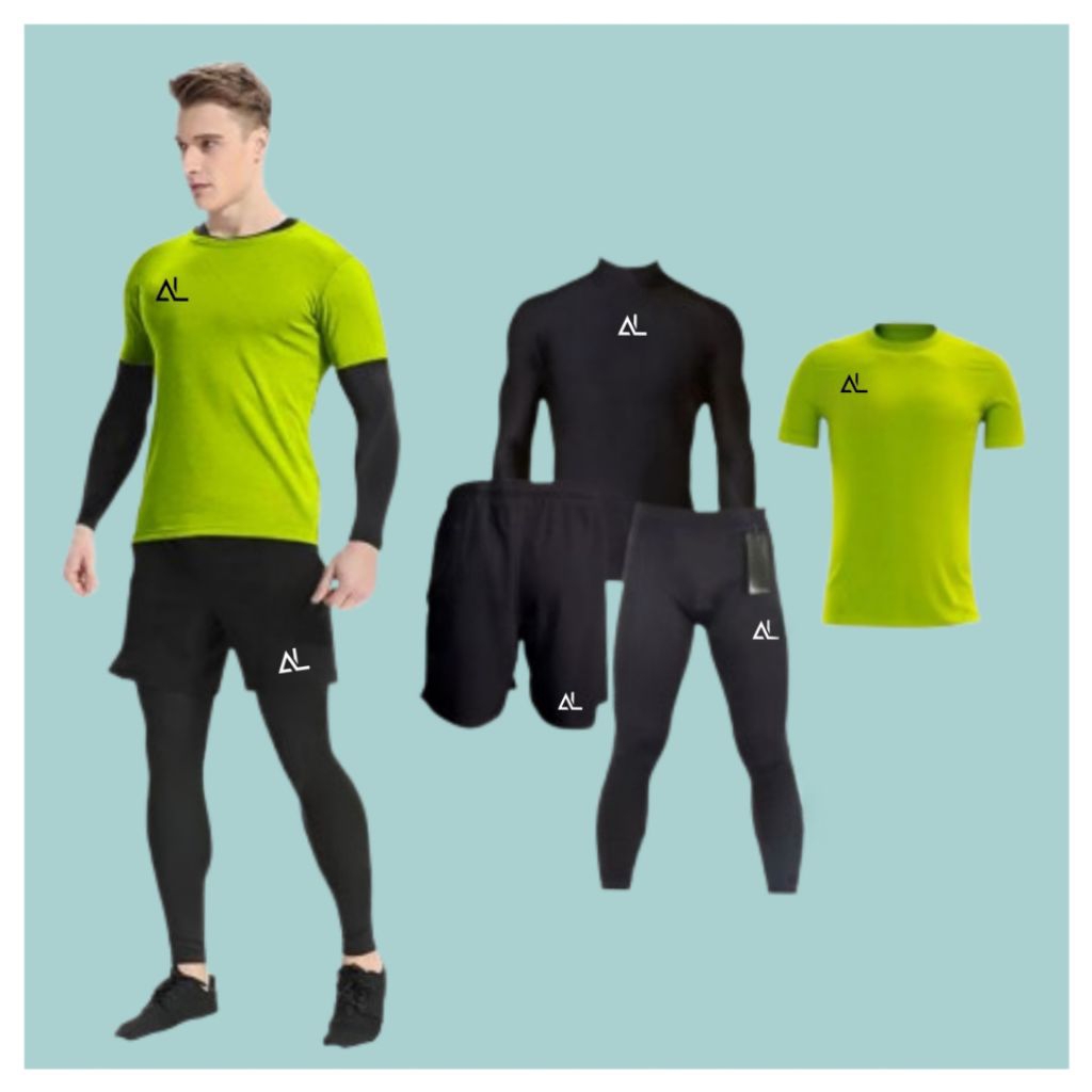 4 IN 1 Baju Jersey Celana Pendek Legging Panjang Kaos Manset Sport Senam Futsal Sepak Bola