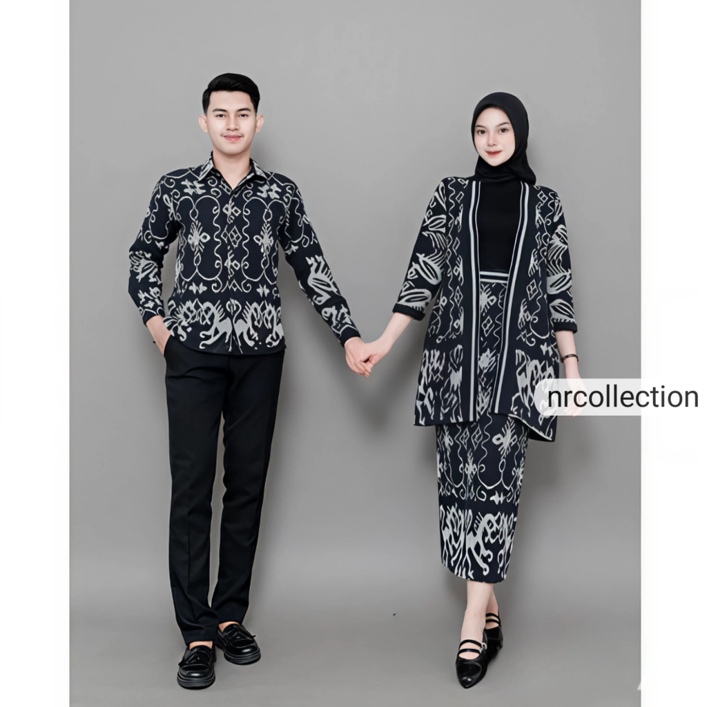 OUTER DAN ROK MADAM COUPLE TENUN NTT BLACK - BAJU COUPLE PASANGAN KONDANGAN - BAJU TENUN COUPLE - SE