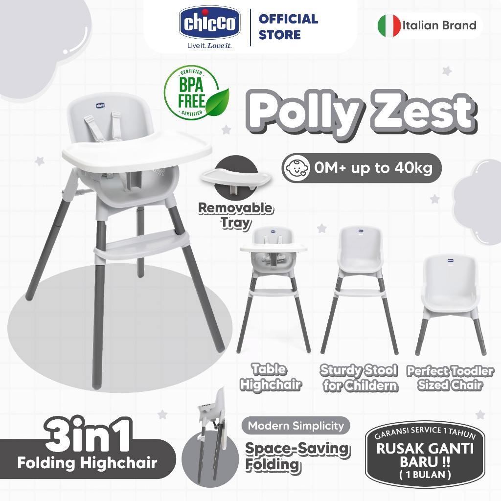 CHICCO Polly Zest High Chair Kursi Meja Makan Bayi Anak MPASI