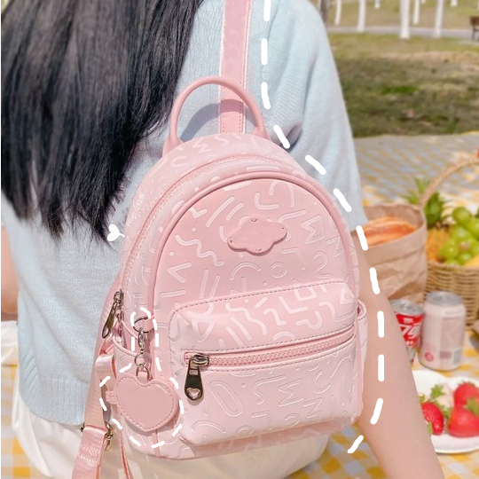 [Cod]Tas Sekolah Wanita Mini Manis Pink Lucu Ransel Kasual Gaya Kulit Cream Tas Ransel Korea/Tas