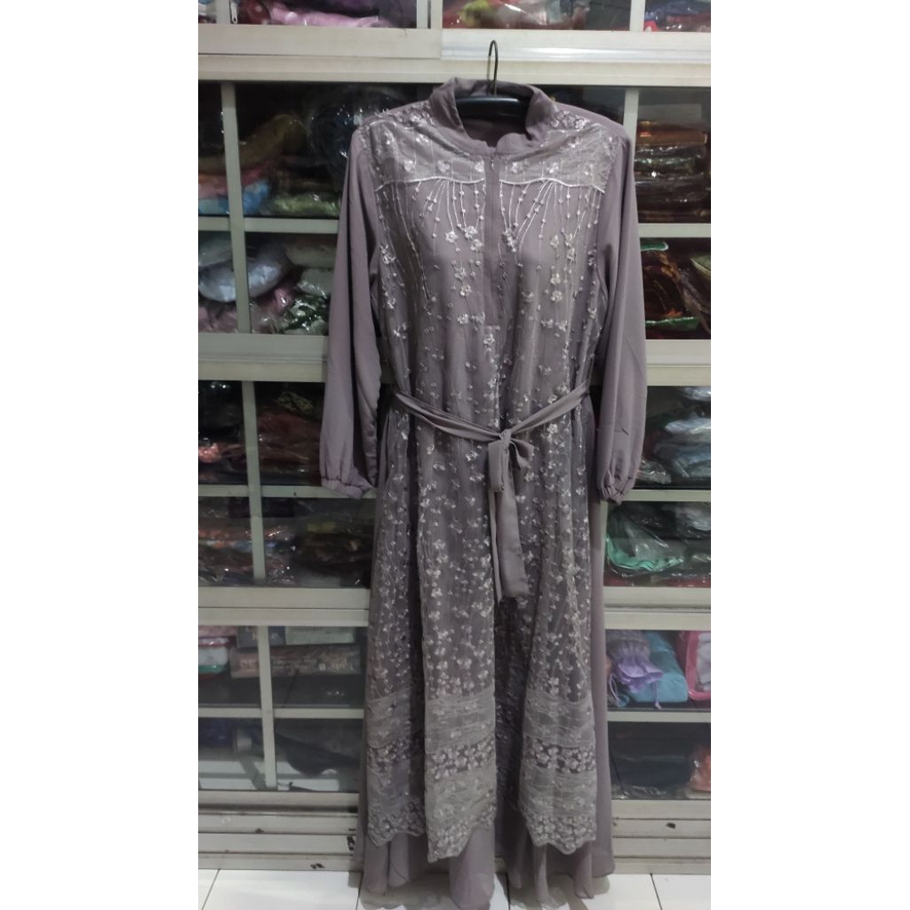 Dress Pernikahan/Hajatan/Wisuda/Gamis Kondangan/ Hajatan/Dress kombinasi Brukatt/Gamis Islami/Gaun I