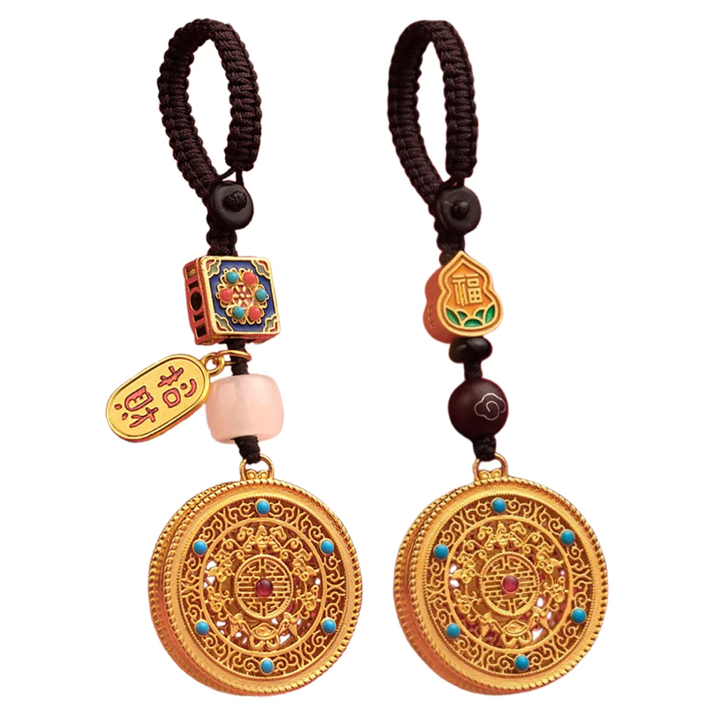 Kuningan Gantungan Kunci Cina Fengshui Tali Cokelat Gantungan Kunci Kuningan Zhaocai Fu Fengshui