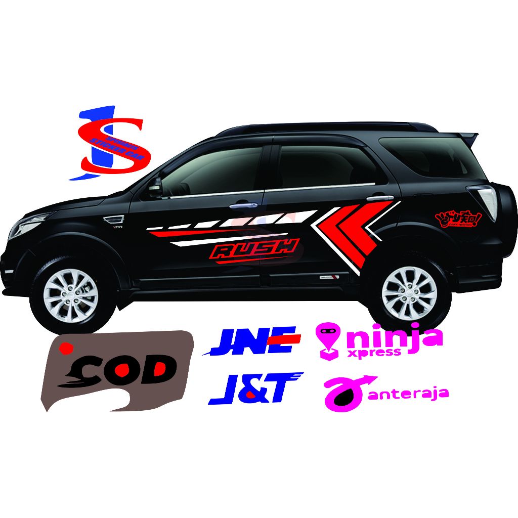 striping mobil RUSH stiker list body samping mobil RUSH