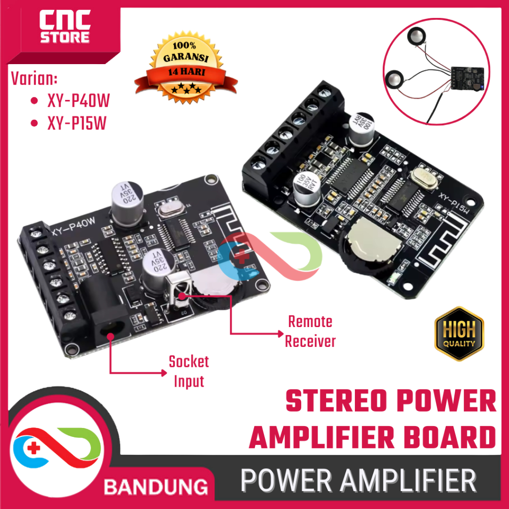XY-P40W / XY-P15W Modul Power Amplifier Bluetooth 5.0 20W-40W – Support 5V-24V DC untuk Speaker Audi