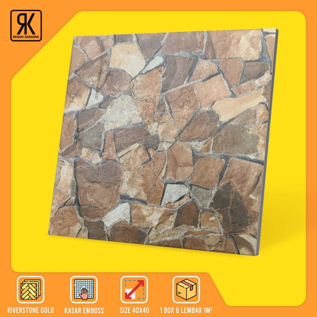 KERAMIK LANTAI KASAR & MATT RIVERSTONE GOLD 40x40