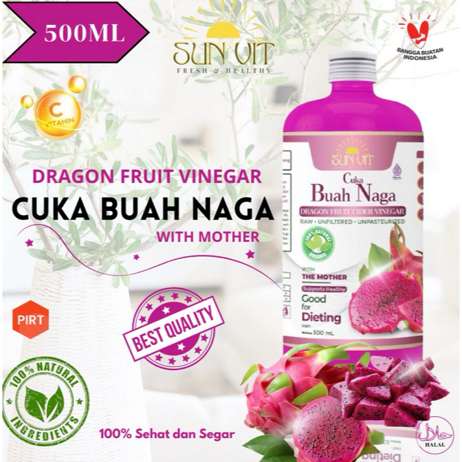 

500ml Cuka Buah Naga / Dragon Fruit Vinegar With Mother Fresh and Pure by Sun Vit