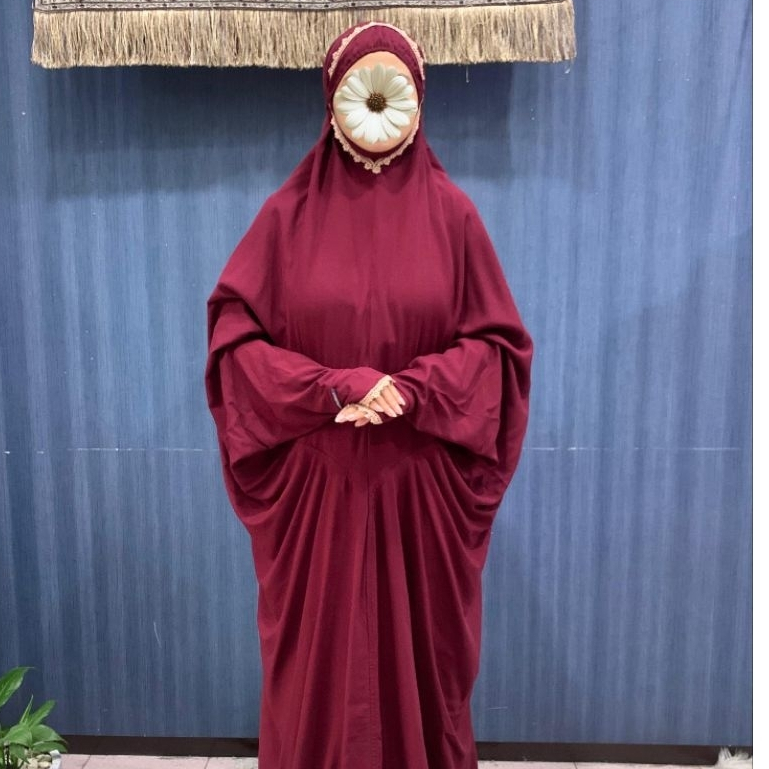 Daimah Mukena Rayon twill terusan standart jumbo polos maroon