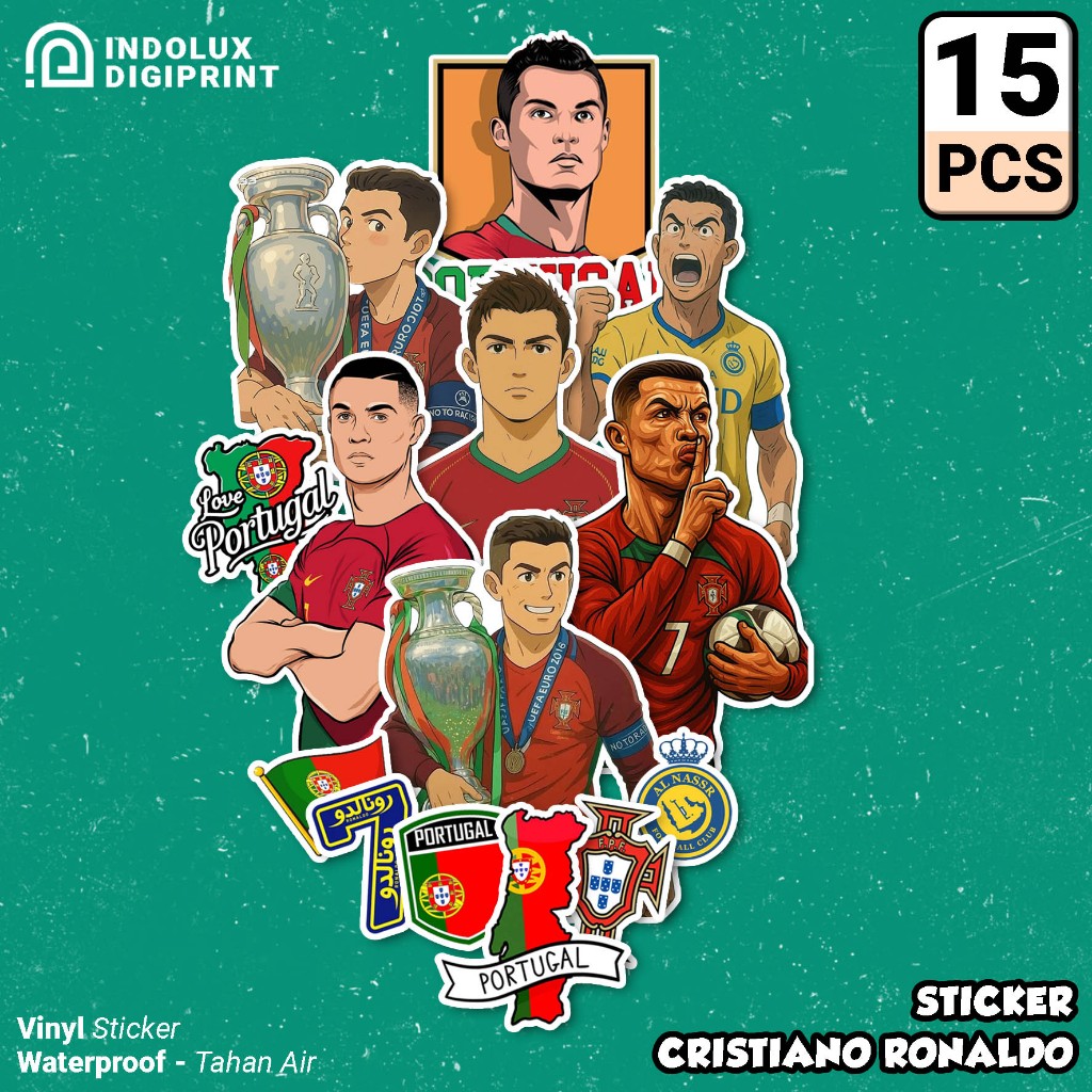 

Sticker Cristiano Ronaldo 15 PCS Stiker Sepak Bola CR7 Portugal Football Anti Air Al Nassr
