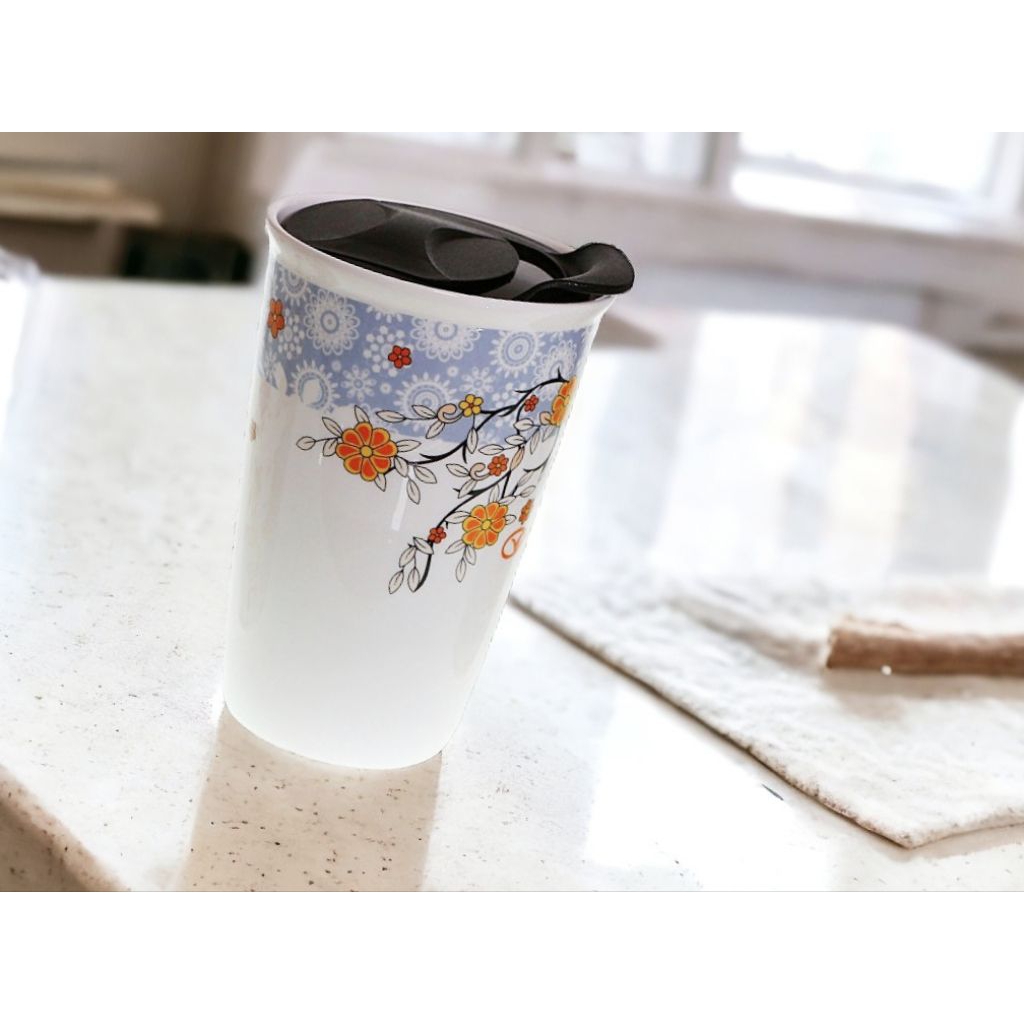 Botol Minum VICENZA 350ml Tumbler Porselain Ba801 motif Vanessa, Tumbler VICENZA dengan gelas dan tu