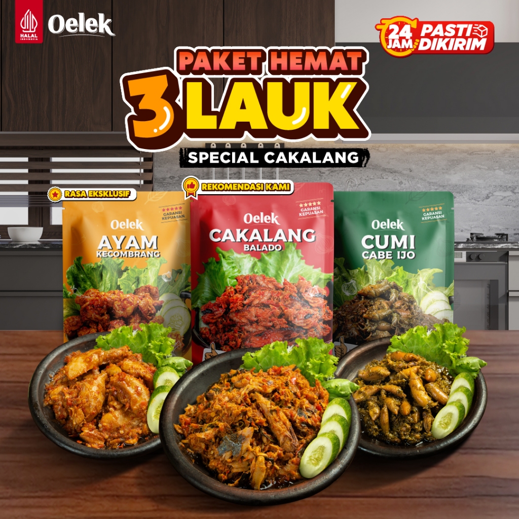 

Oelek Paket 3 Bebas Pilih Spesial Cakalang Balado / Ayam Kecombrang / Iga Emplok / Ceker Emplok / Cumi Cabe Ijo / Cumi Jeletot /Lauk Siap Saji