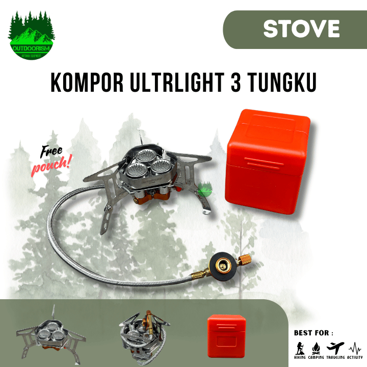 TaffSPORT KOMPOR GAS CAMPING PORTABLE LIPAT 3 BURNER ULTRALIGHT STOVE OUTDOOR WINDPROOF - 3 TUNGKU
