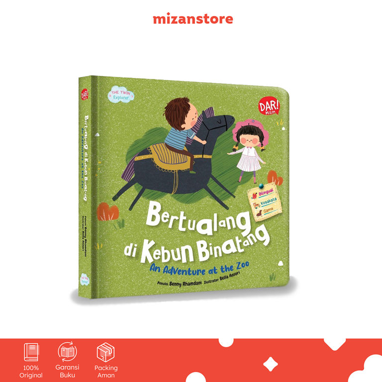 DAR Mizan - Buku Anak Seri The Twin Explorer Bertualang di Kebun Binatang Boardbook Bilingual - Usia