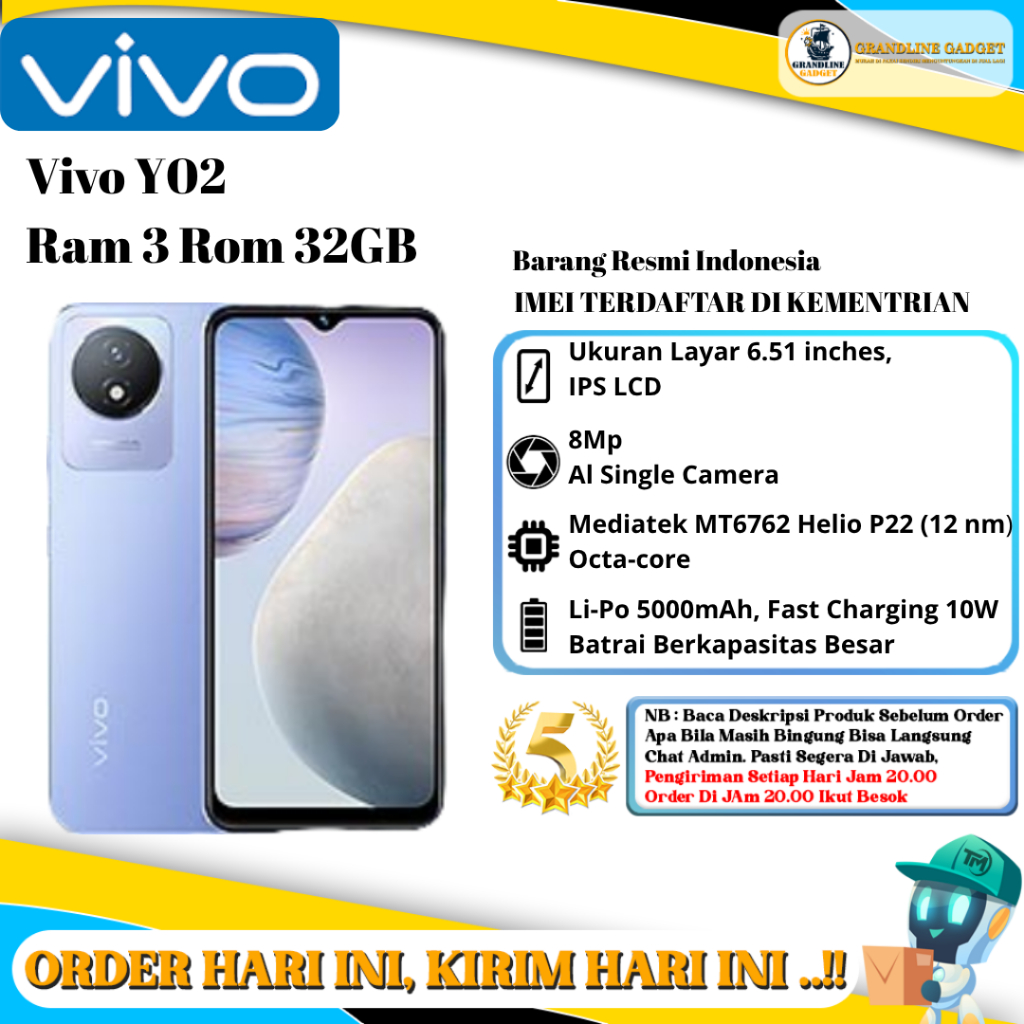 Vivo Y02 Ram 3 Rom 32GB | Y20T Ram 4 Rom 64GB