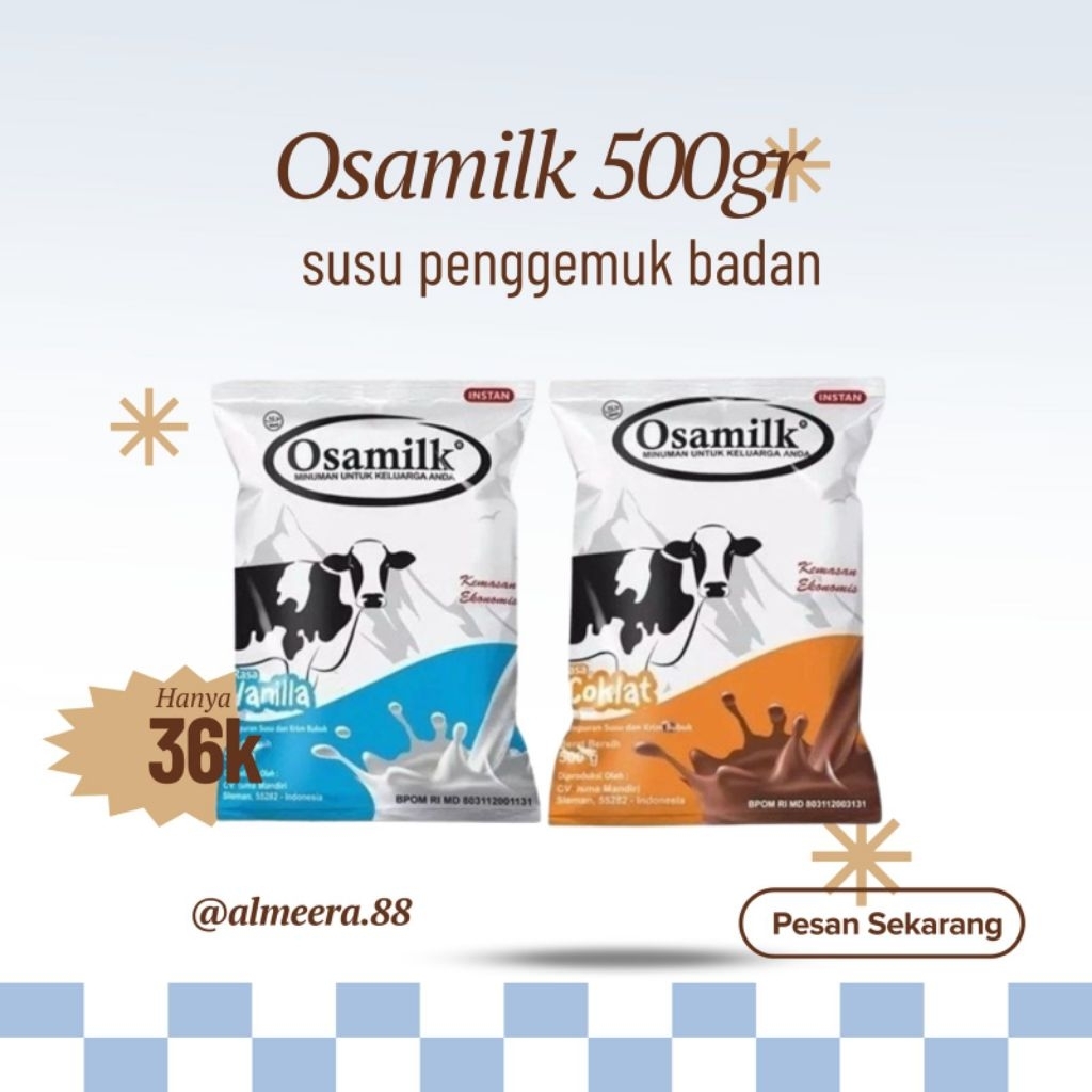 

( Paling murah ) - Osamilk 500gr susu penggemuk badan rasa coklat & vanila