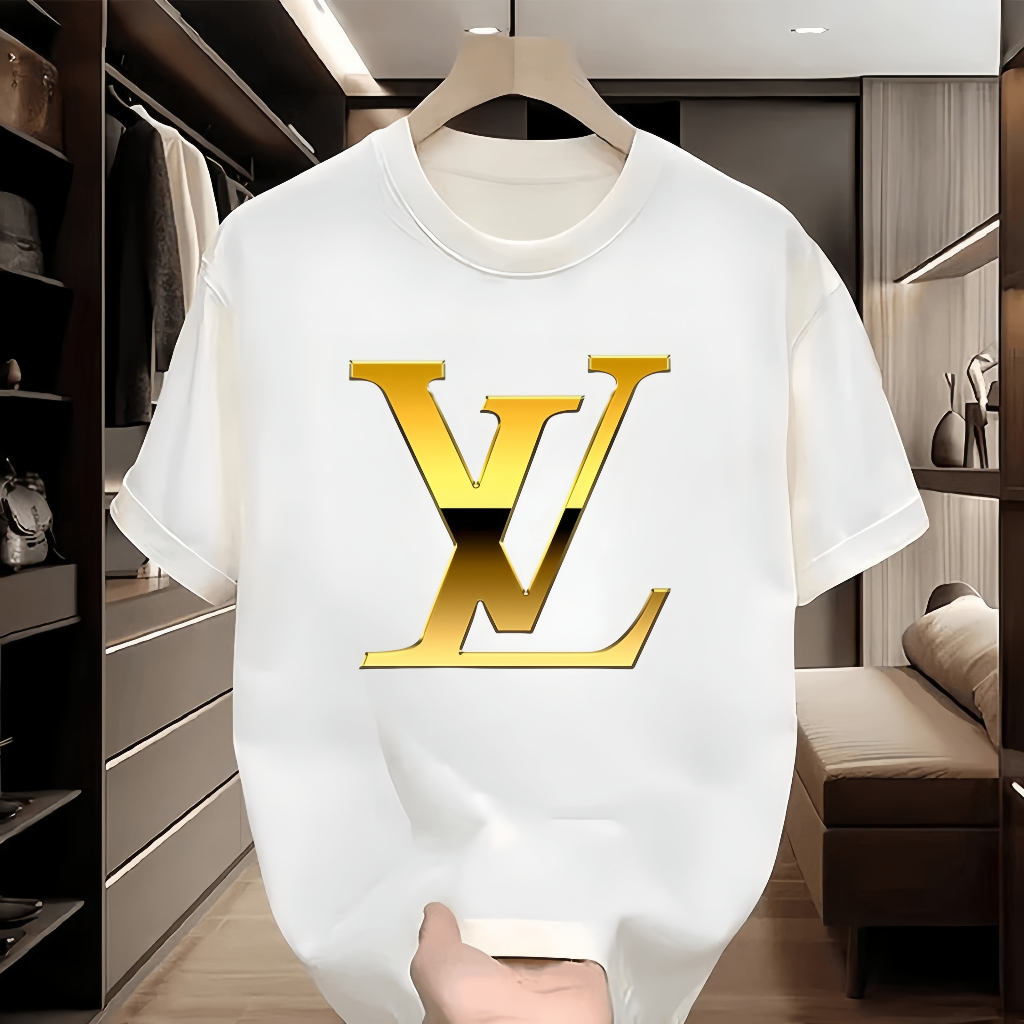 ✅【COD】✅Kaos Pria Kerah Bulat Modern dengan Desain LV Klasik | 100% Katun Halus