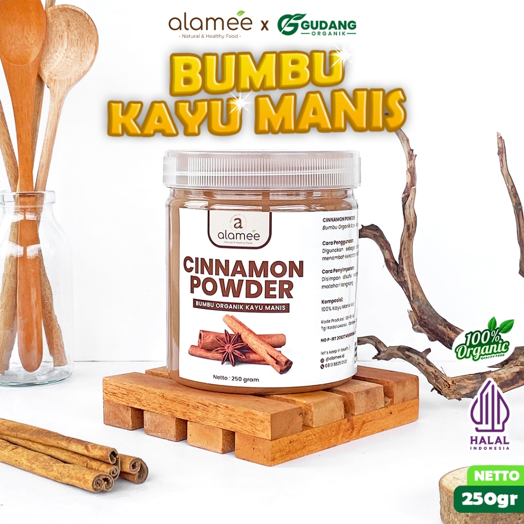 

alamee bumbu organik kayu manis toples dengan 100 persen organik dan kaya nutrisi meningkatkan rasa
