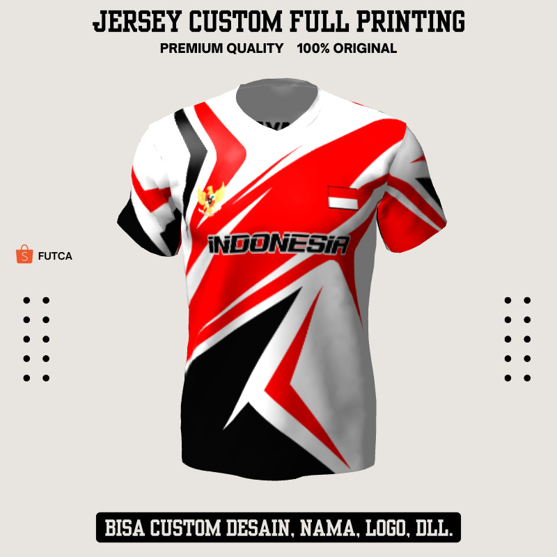 Kaos Jersey Futsal Merah Putih Hitam Motif Abstrak 192 - Jersey Olahraga Custom Full Printing