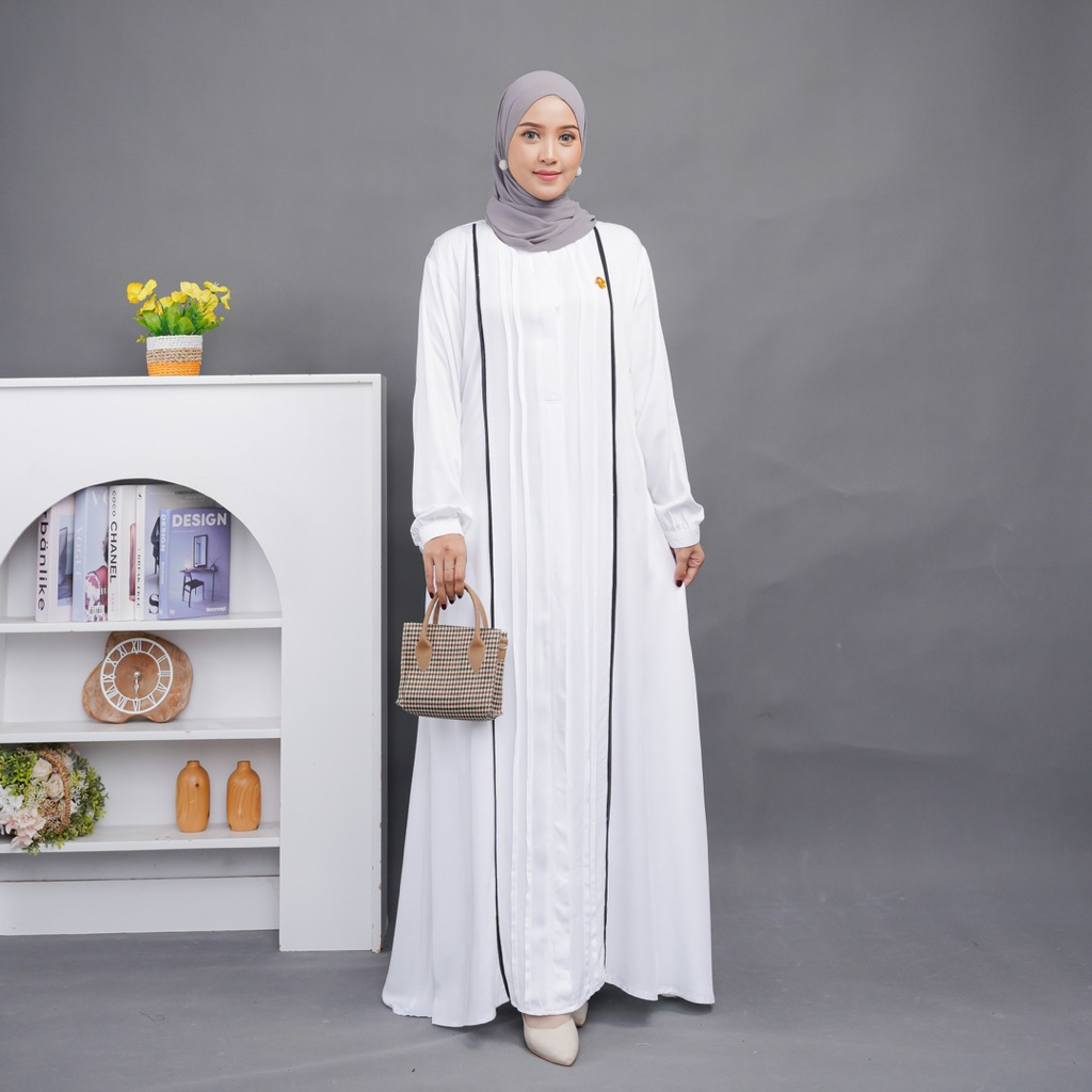 NAURA DRESS GAMIS PUTIH POLO LINEN bisa untuk UMROH dan HAJI