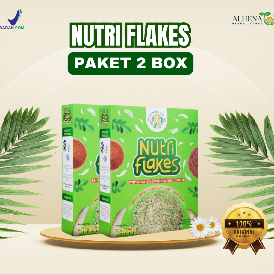 Paket 2 BOX NUTRIFLAKES | Sereal Umbi Garut dan Daun Kelor Membantu Mengatasi Gerd, Maag, Asam Lambu