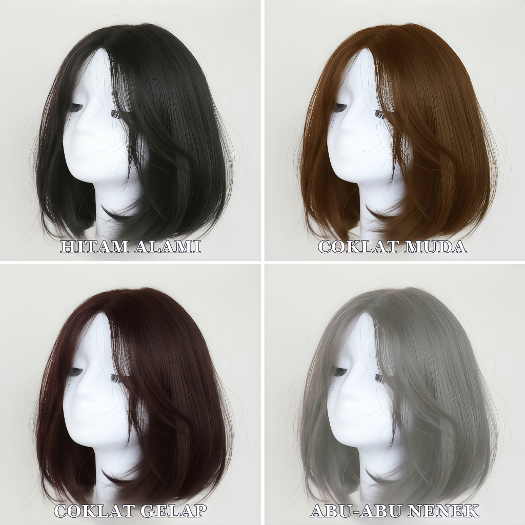 Wig wanita full kepala/wig rambut pendek/wig natural wanita/wig tanpa poni/wig pendek/wig rambut pen