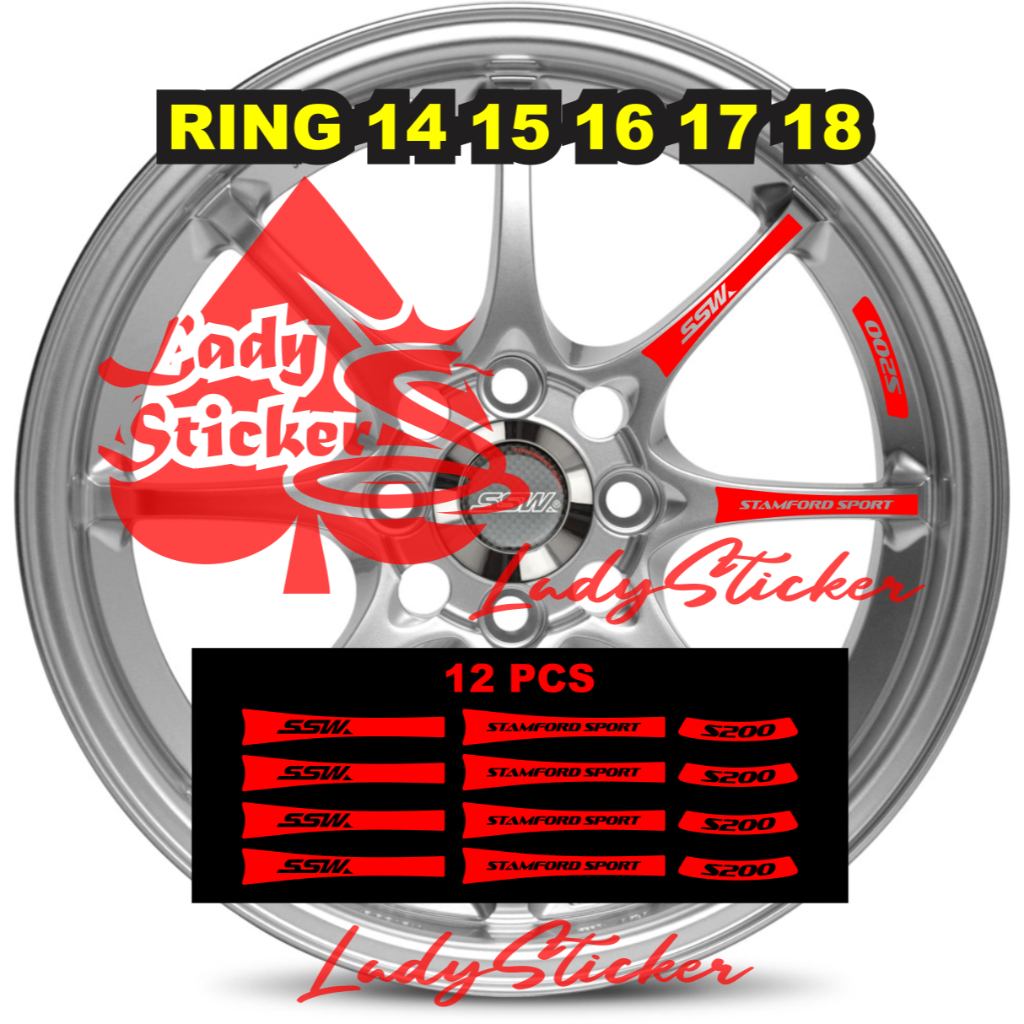 ISI 12PCS STICKER VELK SSW S200 SAMFORD SPORT WHEELS STIKER VELK VOLG MOBIL SSW STAMFORD S200 WHEELS